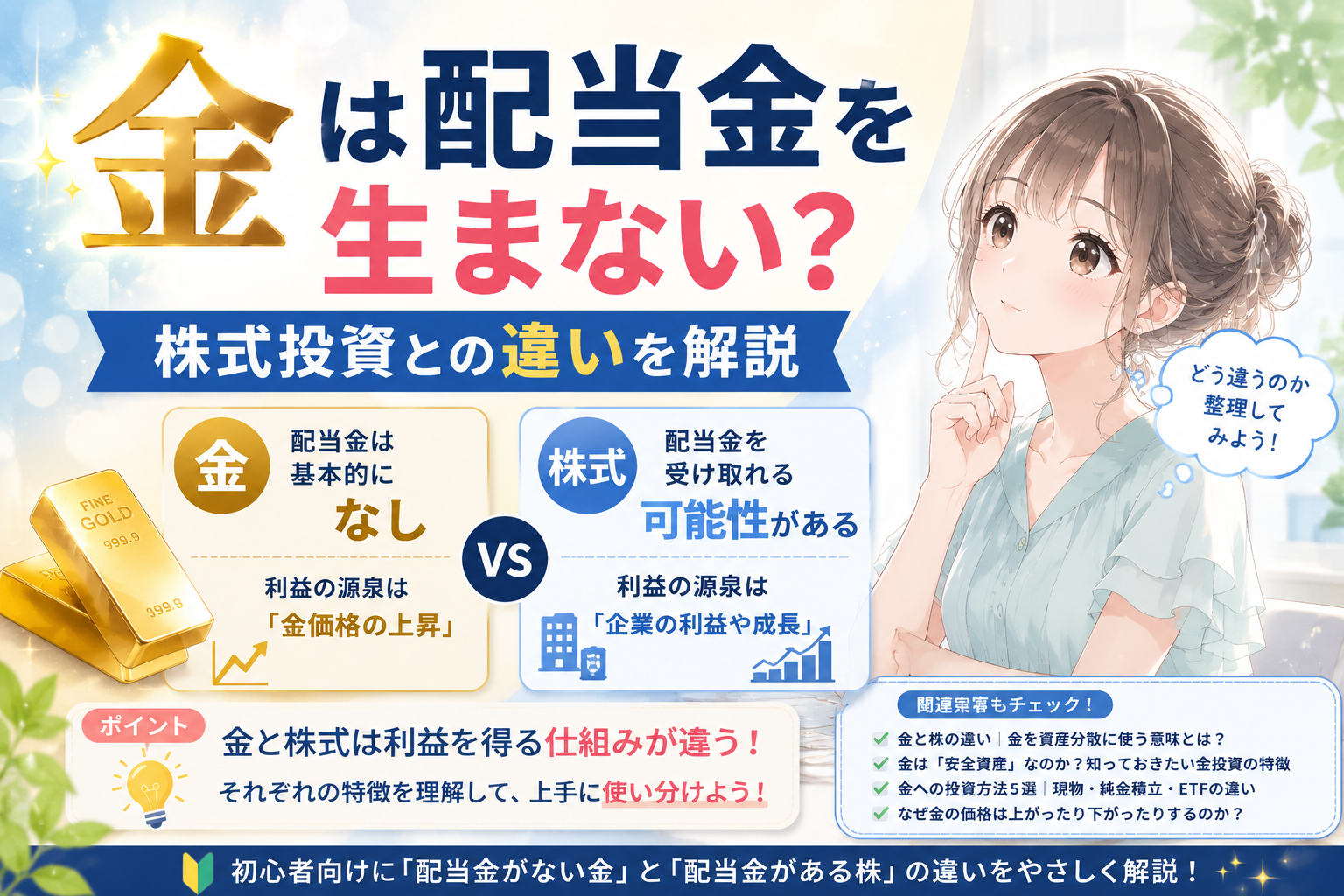 金と株式の配当金の違いを解説