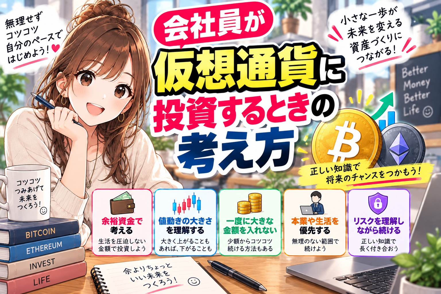 会社員が仮想通貨に投資するときの考え方を解説。