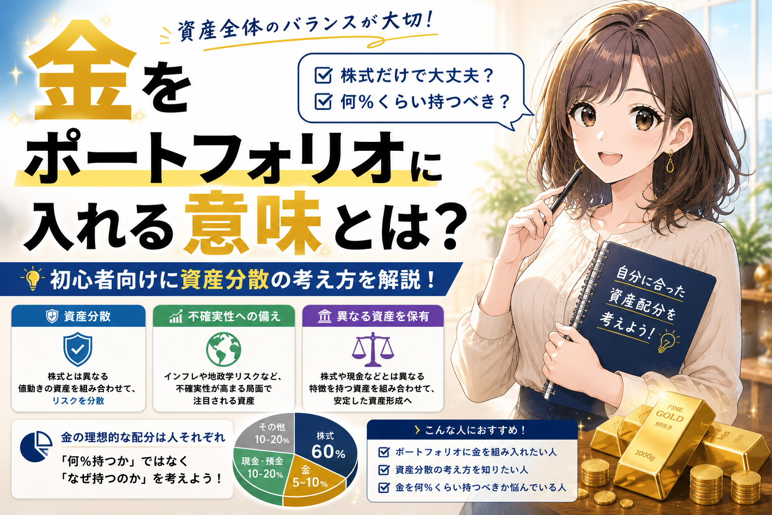 金をポートフォリオに入れる意味と資産分散の考え方を解説