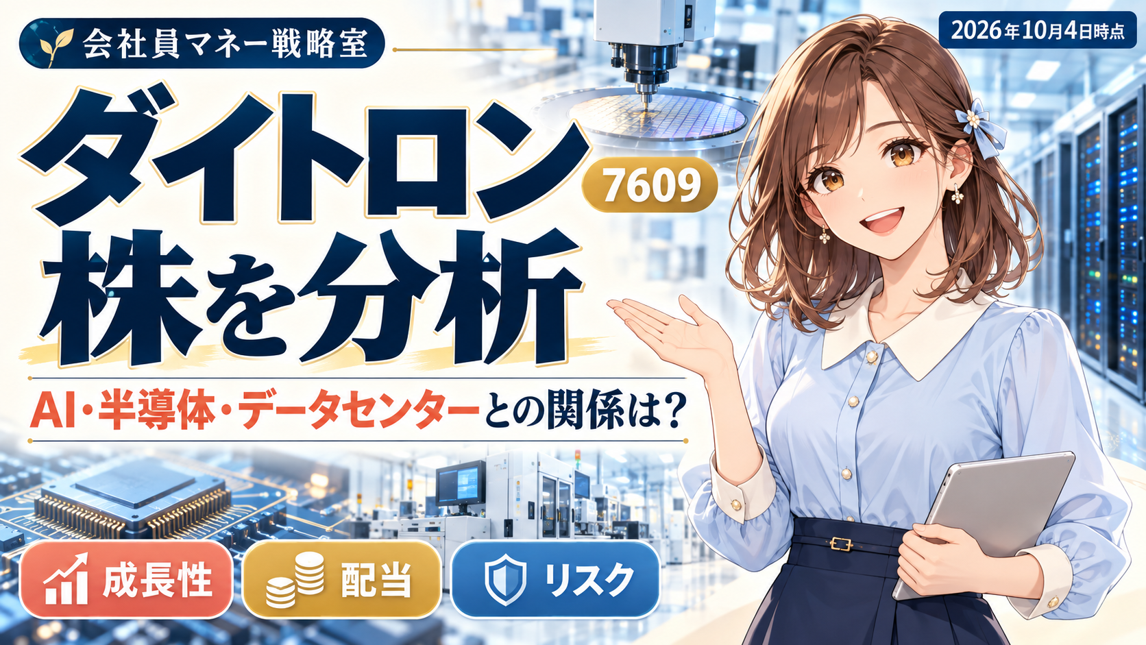 ダイトロン（7609）の成長性・配当・リスクを解説する株分析のアイキャッチ画像。2026年10月4日時点。